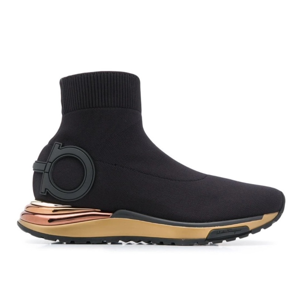 Ferragamo Gardena High Top Black Metallic Sneakers